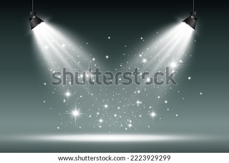 Empty stage with spotlights. Lighting devices on a transparent background.