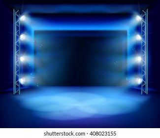 Empty stage with spotlights. Vector illustration.