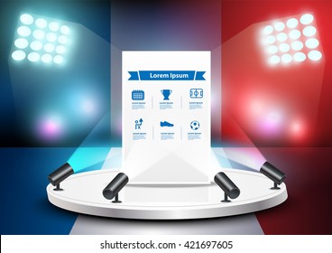 Empty stage studio on soccer field with France flag background, Vector illustration layout template design