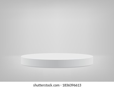 Empty stage white background round podium for presentation. Vector illustration.