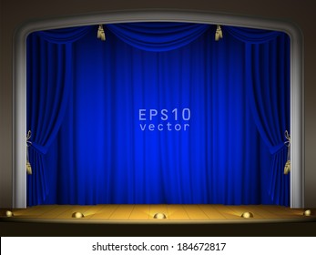 Empty stage wish blue curtain EPS 10