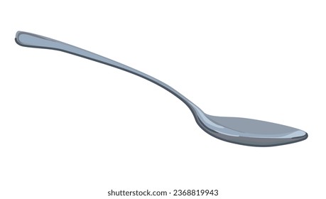Cuchara de cena de acero inoxidable vacía. Vector de fondo blanco, diseño plano. Cuchara de metal brillante, cubiertos de plata para servir las vacaciones. Estilo de caricatura.