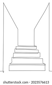 empty staircase between two walls, view of the staircase from bottom to top - one line drawing. the concept of the path, climbing up, conquering the top, career growth 