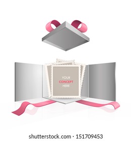 Empty stamp inside gift box. Vector design. 