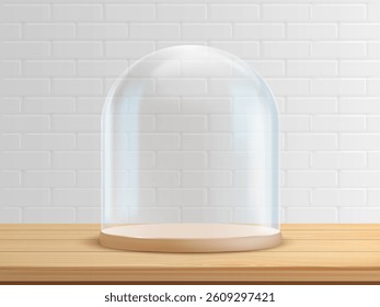 Empty stand with glass dome. Vector illustration