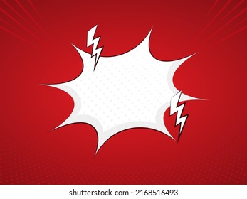 Empty Starburst Frame With Lightning Bolts Against Red Dotted Background.