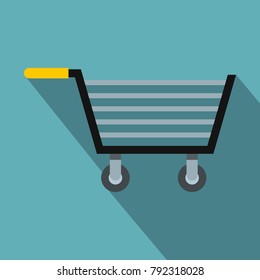 Empty steel trolley icon. Flat illustration of empty steel trolley vector icon for web isolated on baby blue background
