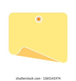 Empty sticky note with clip. Blank paper sheet of yellow color. Sticker for message. Isolated flat vector illustration