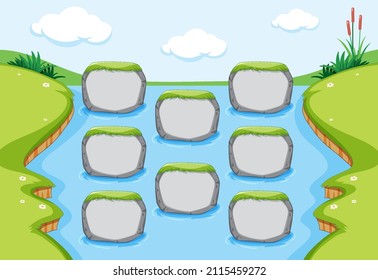 Empty stone boards in the river template illustration