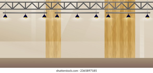Empty store interior with spotlights. Vector illustration