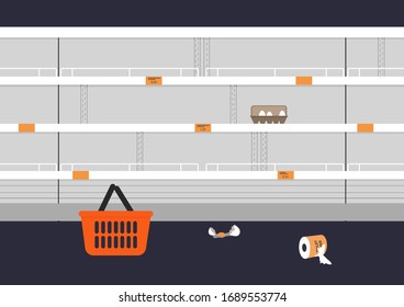 Empty store shelves. Apocalypse, economic crisis. Vector flat illustration. 