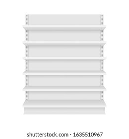 Empty store shelves isolated on background. Retail shelf art design. Vector stock illustration.