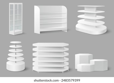 Empty store shelves mockup vector illustration isolated set