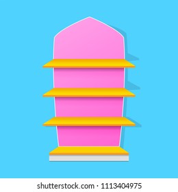 empty store shelves. Retail shelf rack. Showcase display. Mockup template ready for your design. Vector illustration