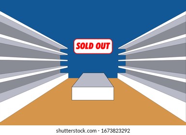 Empty store shelves in store, supermarket / vector illustration cartoon /sold out