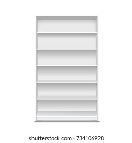 Empty store shelves. White showcase supermarket display. Retail shelf mock up vector