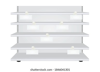 Empty store shelves with white wobblers. vector illustration