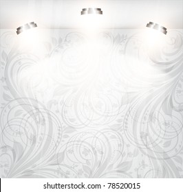 empty storefront with floral seamless background. You can change colors for the background, vector eps 10