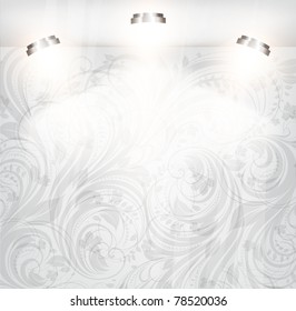 empty storefront with floral seamless background. You can change colors for the background, vector eps 10