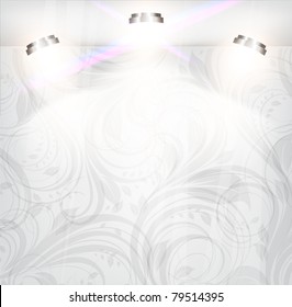 empty storefront with floral seamless background. You can change colors for the background, vector eps 10