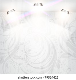empty storefront with floral seamless background. You can change colors for the background, vector eps 10
