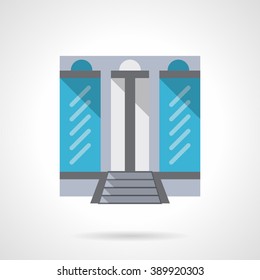 Empty storefront with large windows. Shop showcase. Facade of shop building. Commercial architecture.  Flat color style vector icon. Web design element for site, mobile and business.