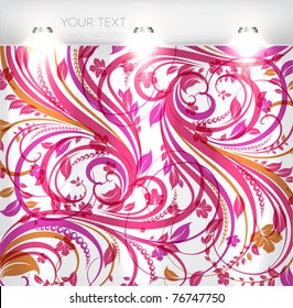 tienda vacía con un fondo floral sin fisuras. Puede cambiar los colores para el fondo, vector eps10