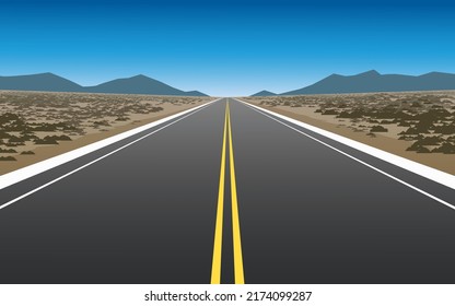 Empty straight highway in desert illustration