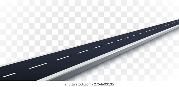 Empty straight road with dashed lines in a long perspective view, symbolizing journey and progress. Vector illustration.