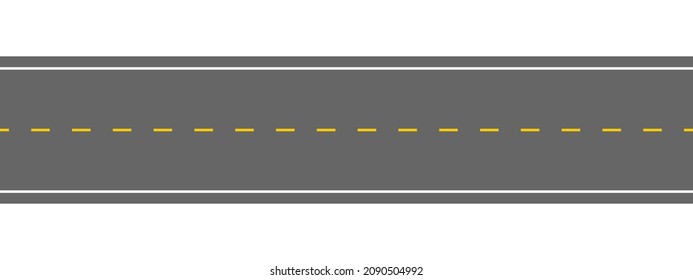 Empty Straight Road With Marking. Horizontal Highway Overhead View. Seamless Roadway Template Isolated On White Background. Carriageway Element Of City Map. Vector Flat Illustration.