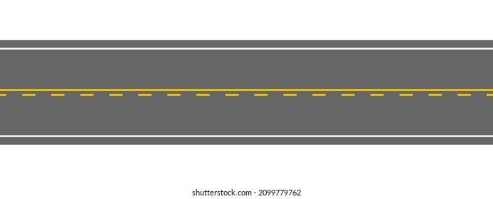 Empty Straight Road With Marking. Overhead View. Highway Seamless Pattern. Roadway Horizontal Template Isolated On White Background. Carriageway Element Of City Map. Vector Flat Illustration