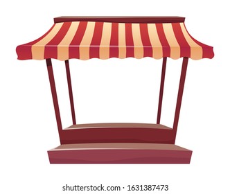 Empty street market awning cartoon vector illustration. Blank fair canopy, trade tent flat color object. Marketplace retail kiosk, outdoor local store equipment isolated on white background