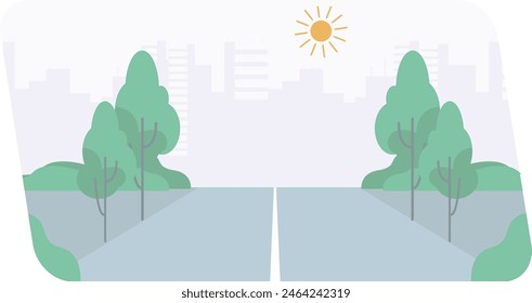 Calle vacía hacia la vista de la ciudad, arte plano de Vector