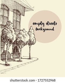 Empty streets, city lockdown during pandemic vector hand drawing