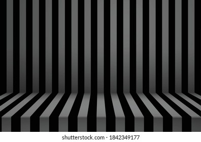 Empty  striped background for product display. Vector abstract volume mock up stage studio table room.