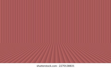 Empty stripes wall and floor in pink color. Modern Interior wallpaper design. 3D background space for product display concept. Studio indoor simple striped pattern backdrop