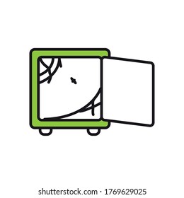 icono de caja fuerte vacía sobre fondo blanco, estilo de media línea, ilustración vectorial