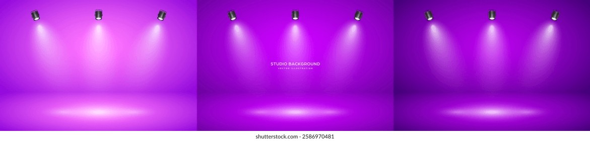 Empty studio abstract background, soft spotlight effect, smooth gradient and subtle stage lighting. Perfect for product showcases, presentations, branding, elegant display setup. Vector illustration