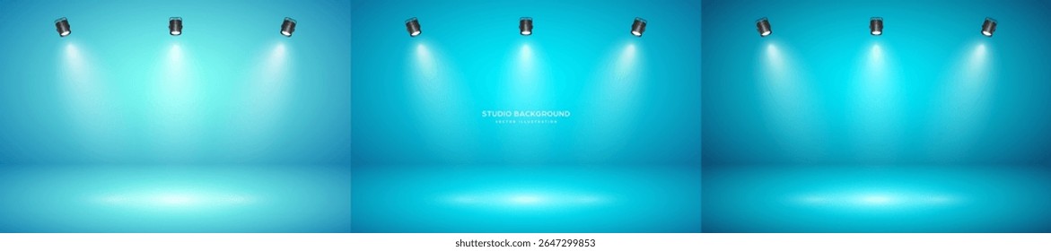 Empty studio abstract background, soft spotlight effect, smooth gradient and subtle stage lighting. Perfect for product showcases, presentations, branding, elegant display setup. Vector illustration