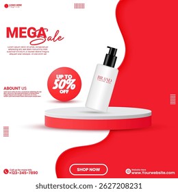 Empty studio backdrop background design with cosmetics product. Product showcase design template. 3D minimalist social media cosmetics product sale promotional poster design vector. Social media ads. 