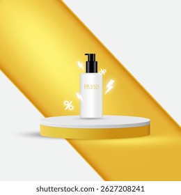 Empty studio backdrop background design with cosmetics product. Product showcase design template. 3D minimalist social media cosmetics product sale promotional poster design vector. Social media ads. 