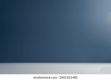 Empty studio background with dark blue wall. Template for product presentation