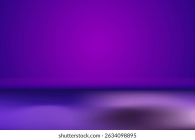 Empty studio background in purple blue gradient color, cyber punk background soft smooth blur backdrop like in a room with spot lights shining on the floor or on the stage, vector illustration