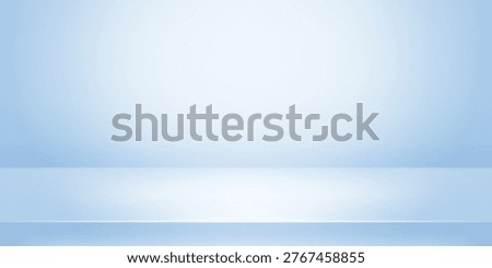 Empty studio background with soft blue gradient wall and empty limbo floor for product display. Minimal 3D room scene with clean podium platform and gentle light for photography showroom mockup.