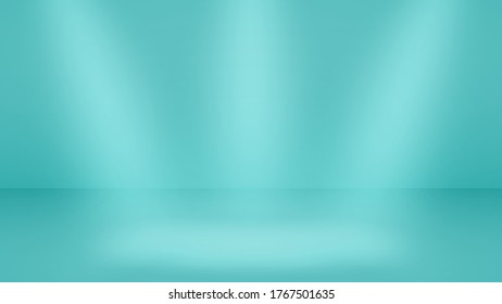 Empty studio background with soft lighting in light blue colors