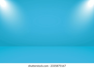 Empty studio with blue background: Vector illustration of a studio equipped with lighting, perfect for product display with a captivating and refreshing blue backdrop.