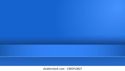 Empty studio in blue color background for product display. Empty room with spotlight effect. Showroom shoot render. Mock up template for your design. Concept for advertise product on website.