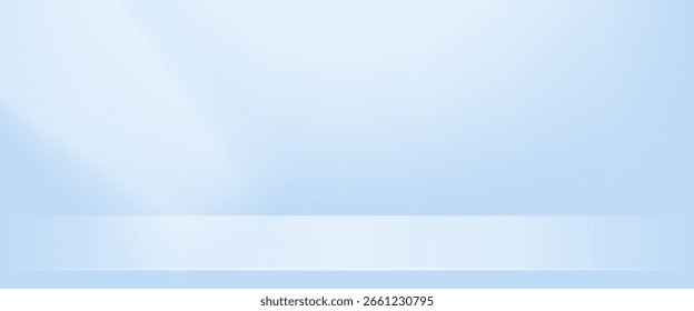 leeres Studiozimmer. Blaues Studiozimmer. Heller Limbo-Hintergrund. Abstrakter 3D-Hintergrund für Produktpräsentation. Minimale Wandszene. 