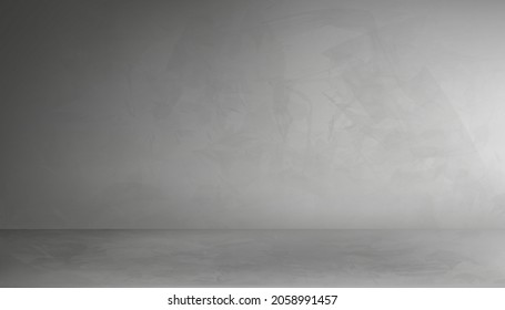 Empty Studio Room Of Gray Cement Wall Texture Background With Light And Shadow,Back Drop Grey Concrete Floor With Cracked Surface Pattern,Vector 3D Banner With Copy Space For Loft Design Concept