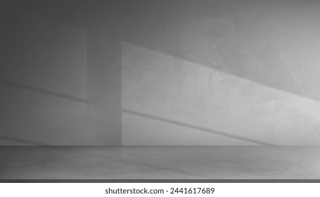 Empty Studio room of grey cement wall texture background with light and window shadow,Vector 3D Backdrop Kitchen Room Gray concrete podium mockup for product presentation in loft style